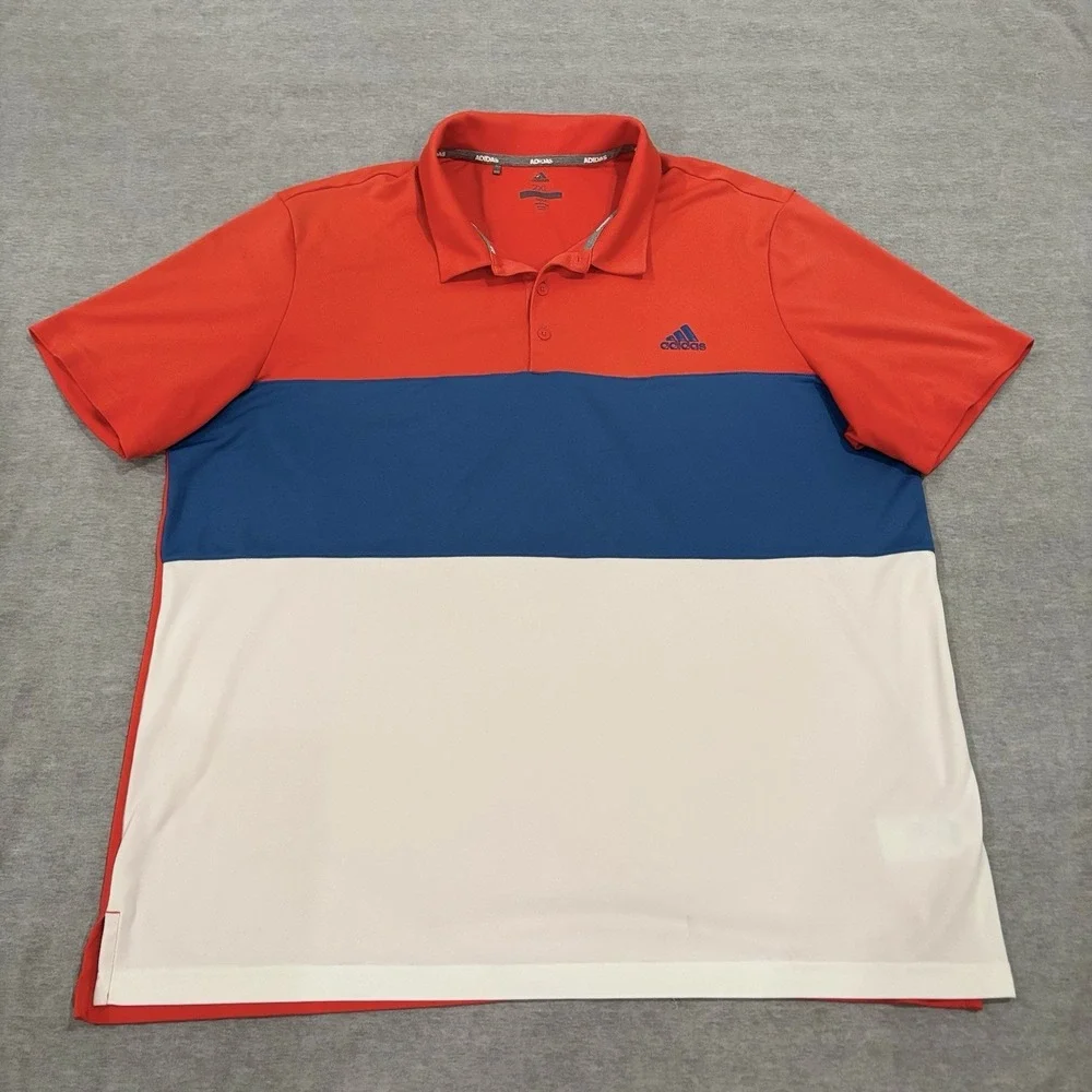Adidas Golf‎ Polo Shirt Mens 2XL Orange Blue White Colorblock Performance